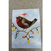 Открытка птица на гирлянде. Чистая. Новый год