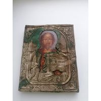 Икона Вседержитель, дерево, письмо, оклад латунь, посеребрение, торги с Рубля