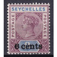 68.BrKSe. Великобритания. Колонии. Сейшельские острова. Виктория. Стандарт. Надпечатка нового номинала. 6C. 1901 г. Mi.#33.