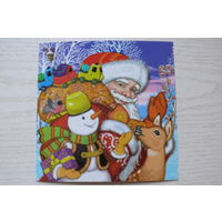 Егорова Ирина; Новый год, Дед Мороз, снеговик, снегирь; 2017, чистая (13,5*13,5см).