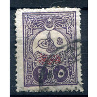 Османская Империя (Турция) - 1908г. - тугра Абдул Хамида II, надпечатка, перф. 13 1/4:12, 5 Pia - 1 марка - гашёная [Mi 149 Е]. #4-W2-126-A-1