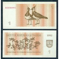 Литва 1 талон 1992 год, UNC.