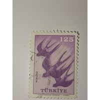 Турция 1959 Изображение птицы, похожей на ласточку или стрижа, в фиолетовых тонах