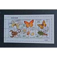 Корея / КНДР /1989/ Фауна / Бабочки. Насекомые. / Блок #6 марок