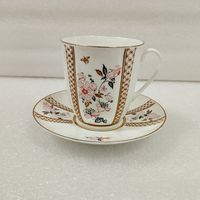 Чашка с блюдцем (чайной кофейная пара) Яблоневая ветка, костяной фарфор. ЛФЗ