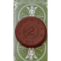 Германия нотгельд Саксония 2  марки 1921 керамика