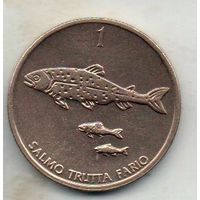 РЕСПУБЛИКА СЛОВЕНИЯ 1 ТОЛАР 1995. ФАУНА. ФОРЕЛЬ.