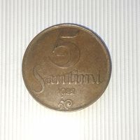 5 сантимов 1922 года Латвия. Первая Республика. Красивая родная патина!