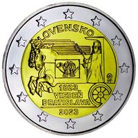 Словакия 2 евро, 2023 200 лет открытию конной почты на маршруте Вена-Братислава UNC