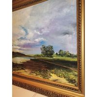 Картина "Мокрый луг", маслом на холсте, размер с рамой 70*50 см.