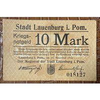 Банкнота 10 марок 1918 год. Лауэнбург-ин-Поммерн. Веймарская республика