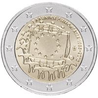 2 евро 2015 Греция 30 лет флагу UNC из ролла