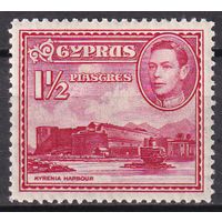 32.BrK. Великобритания. Колонии. Кипр. Георг VI. Архитектура и пейзажи. 1938 г. 1 1/2P. Mi.#141А.