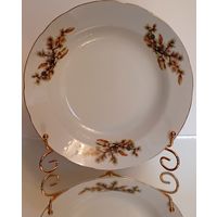 Japan. Япония.Тарелки. 7 штук. Костяной Фарфор. Кедровая ветка. Шишки. Диаметр 23 см