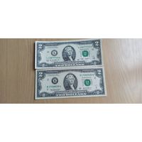 Памятная купюра 2 доллара США 2009 г.+ 2003г.