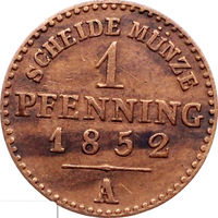 РАСПРОДАЖА!!! - ГЕРМАНИЯ ПРУССИЯ 1 пфенниг 1852 год