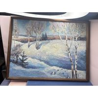 Картина зимний лес двп масло
