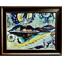 Кищенко А.М.Нар.худ.По реке жизни. Холст на картоне.Размер с рамой 70х56 см.