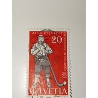 Марка Швейцария 1955 год с изображением альпийского рожка из серии, посвященной фольклорному фестивалю в Интерлакене-Унспуннене.