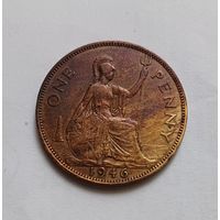 1 пенни, 1946г, бронза.Великобритания.Король Георг VI. Не чищена.