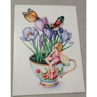 Посткроссинг. Открытка "Цветочное волшебство", худ.Елизавета Мякишева (10х15). Прошла почту. Художественная марка EuropaCept, чёткий штемпель.