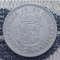 ЮАР 2 1/2 шиллинга 1959 года. Герб. Королева Елизавета. Серебро. Сторгуй за свою цену, предложи обмен! S30