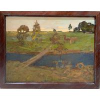 Данелия П.А "Этюд с рекой", 1983г. Холст, масло. Размер 41х55см.