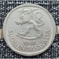 Финляндия 1 марка 1964 года, S, UNC. Серебро! Сторгуй за свою цену, предложи обмен!