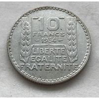 Франция Третья республика 10 франков 1934 - 10 грамм, серебро 0,680
