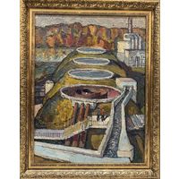 Тихонович Г.Е "Охрана природы-охрана Родины", 1973г. Картон, масло. Размер с рамой 96,5х76,5 см.