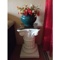 - ПОЛУ-ПЬЕДЕСТАЛ 56х34 Бетон Стекло Пластик Резина Вазон Цветы искусственные + запасное стекло-столешница