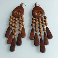 Серьги винтажные,крупные. Дерево. Янтарь.3х11 см.