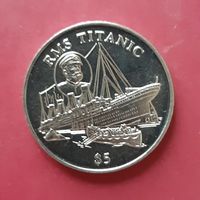 Либерия. 5 долларов. 1998. Титаник.