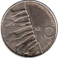 Норвегия 10 крон, 2013 100 лет всеобщему избирательному праву UNC