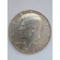 США 1/2 доллара 1969г.D серебро.