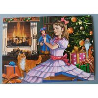 Рождество. Подарки. Девочка. Петр Редькин. Авторская открытка, глянец. АСARDS.BY