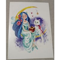 Посткроссинг. Открытка "Лунная соната", худ.Екатерина Варжунтович (10х15). Прошла почту. Художественная марка, чёткий штемпель.