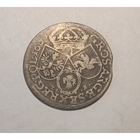 Карона i Ян Казiмiр! 6 Грошей 1660, Краков R3! Слеповрон в фигурной обводке на Av