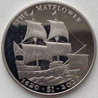 Британские Виргинские острова 1 доллар 2020 г. 400 лет историческому путешествию "Мэйфлауэр". Корабль. Парусник