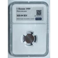 1 пенни 1909 Финляндия ms 64 BN красивая медь!