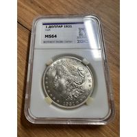 1 доллар Моргана 1921. США. Яркий штемпельный! MS64 IGC.