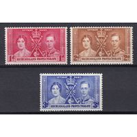 9.BrKS. Великобритания. Колонии.  Бечуаналенд. Коронация Георга VI и Елизаветы. 1937 г. Полная серия. Mi.##98-100.