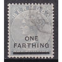 118.BrKCI. Великобритания. Колонии. Бермудские острова. Стандарт. Виктория. 1901 г. Надпечатка нового номинала. 1/4P. Mi.#20а.