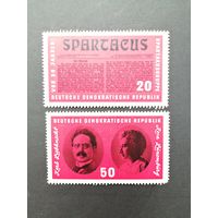 ГДР 1966 Полная серия марок из блока Mi.25 "50 лет со дня проведения конференции группы "Спартак"" (чистые**) Mi.1154-1155 каталог 1.00 евро