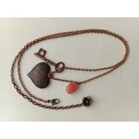 Подвеска с сердечком, ключиком и вишневым кварцем