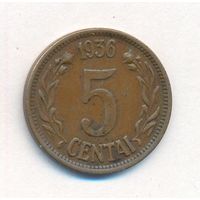 Литва 5 центов 1936 г. _состояние VF/XF