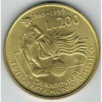Италия 200 лир 1999 Карабинеры, защита культурного наследия UNC
