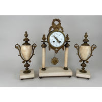 Старинные час, каминный набор из белого мрамора