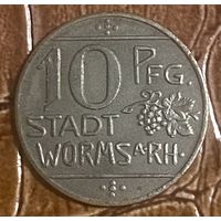 Монета 10 пфеннигов 1918 год. Вормс. Веймарская республика.