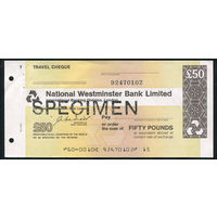 Дорожный чек Образец 50 фунтов стерлингов Банк Westminster Bank